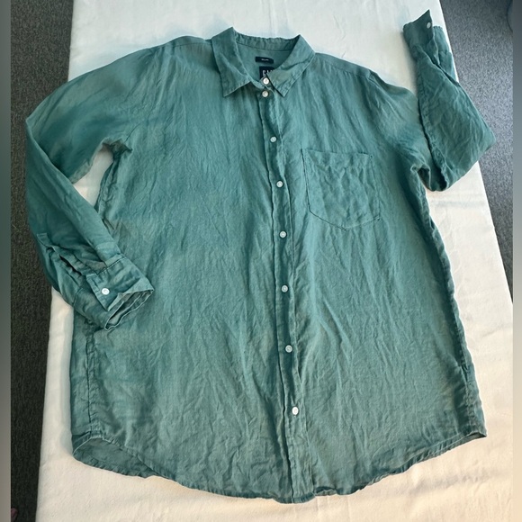 Gap 100% Linen Green Long Sleeve Button Down Shirt Size Large - Picture 6 of 8